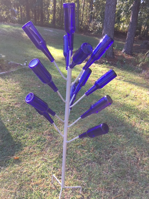 Bottle Tree with Blue Bottles