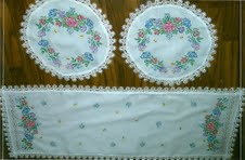 Embroidered 3 Piece Doily Set with Lace Edging