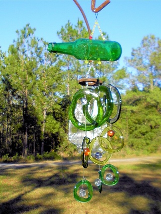 Green Bottle with rings from a cut bottle