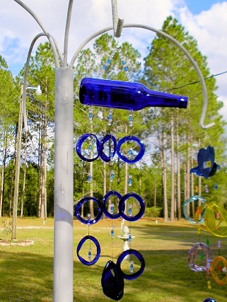 Blue Bottle with Blue Rings Wind Chimes