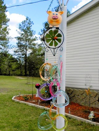 Pig with Multi Colored Rings Wind Chimes