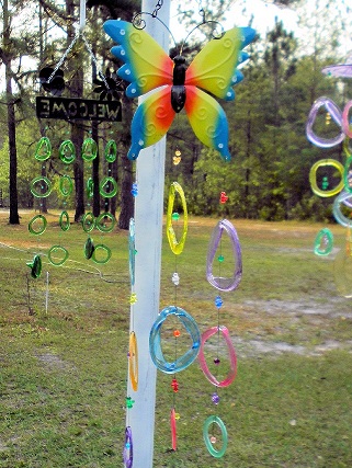Blue-Yellow-Red Butterfly with Colored Rings Glass Wind Chimes