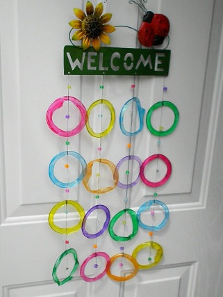 Welcome Sunflower & Lady Bug with Colored Rings - Glass Wind Chimes