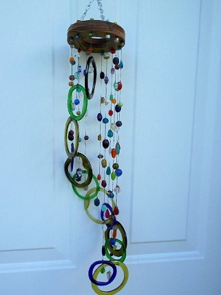 Spiral Chimes with Multi Colored Rings & Beads - Glass Wind Chimes