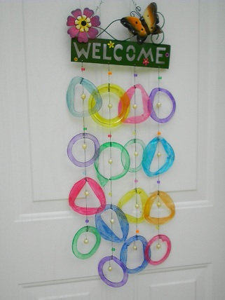Welcome Butterfly with Multi Colored Rings - Glass Wind Chimes