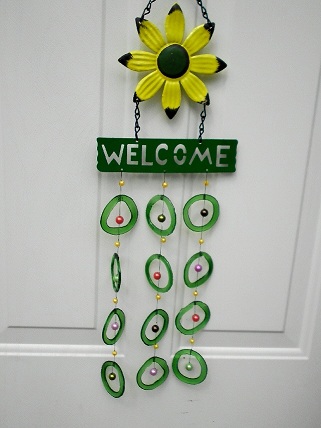 Yellow Flower with Green Rings - Glass Wind Chimes