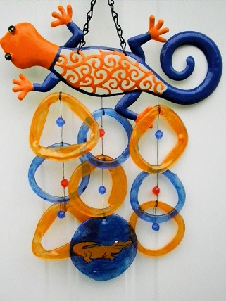 Gator with Blue & Orange Rings - Glass Wind Chimes