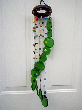 Green Spiral with Green Rings - Glass Wind Chimes