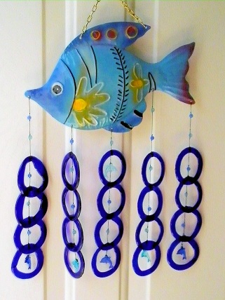 Large Blue Fish with Blue Rings - Glass Wind Chimes