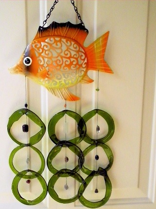 Orange & Yellow Fish with Green Rings - Glass Wind Chimes