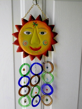 Sundial with Multi Colored Rings - Glass Wind Chimes