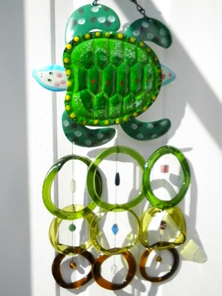 Turtle with Multi Colored Rings - Glass Wind Chimes