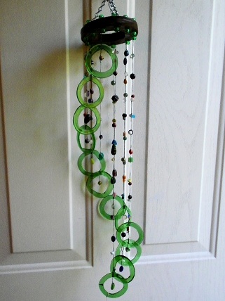 Spiral with Green Rings - Glass Wind Chimes