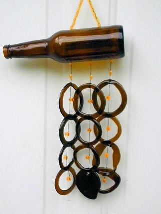 Brown Bottle with Brown Rings - Glass Wind Chimes