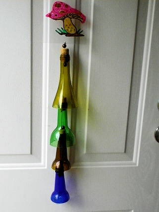 Painted Mushroom with Multi Colored Bottle Necks - Glass Wind Chimes