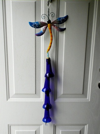 Dragonfly with Blue Bottle Necks - Glass Wind Chimes