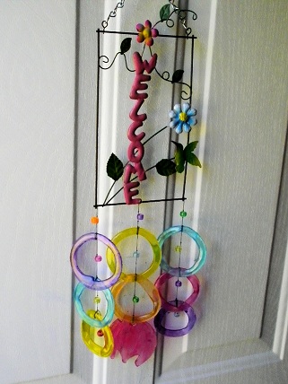 Small Welcome with Multi Colored Rings - Glass Wind Chimes