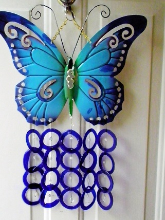 Blue Butterfly with Blue Rings - Glass Wind Chimes