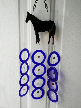 Painted Horse with Blue Rings - Glass Wind Chimes