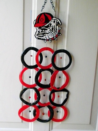 Georgia Bulldog with Red & Black Rings - Glass Wind Chimes