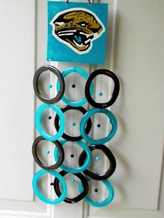 Jacksonville Jaguars with Black & Teal Rings - Glass Wind Chimes