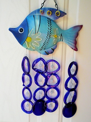 Blue Fish with Blue Rings - Glass Wind Chimes