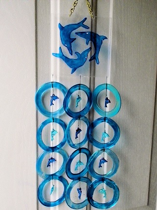 Blue Dolphin with Blue Rings - Glass Wind Chimes