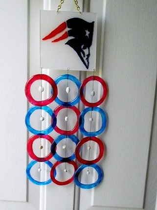 New England Patriots with Red & Blue Rings - Glass Wind Chimes