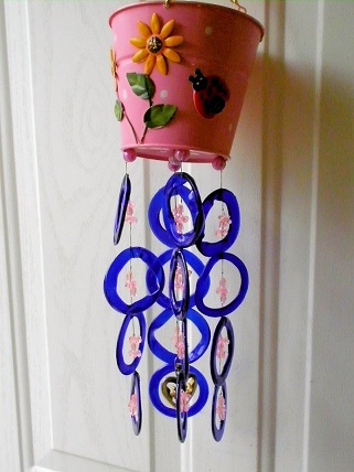 Pink Can with Blue Rings - Glass Wind Chimes