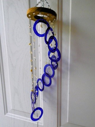 Blue Spiral with White Beads - Glass Wind Chimes