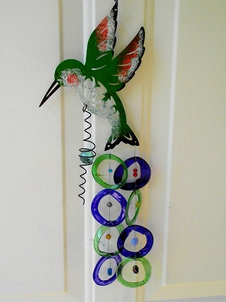 Hummingbird with Blue & Green Rings - Glass Wind Chimes