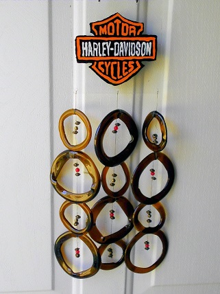 Harley Davidson with Brown Rings - Glass Wind Chimes