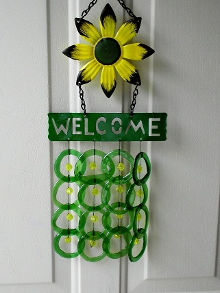 Welcome Yellow Flower with Green Rings - Glass Wind Chimes