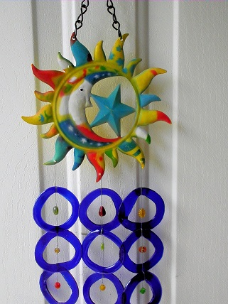 Moon & Stars with Blue Rings - Glass Wind Chimes