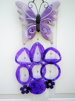 Purple Butterfly with Purple Rings - Glass Wind Chimes