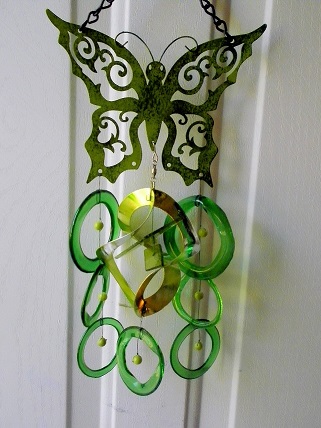 Green Butterfly with Green Rings - Glass Wind Chimes