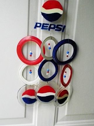 Pepsi with Red, White & Blue Rings - Glass Wind Chimes