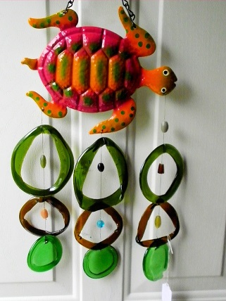 Orange Turtle with Green & Brown Rings - Glass Wind Chimes