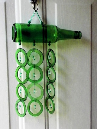 Green Bottle with Green Rings - Glass Wind Chimes