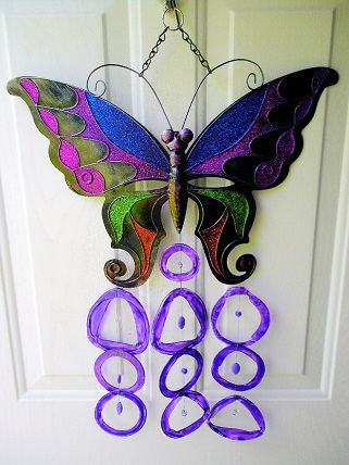 Large Purple Butterfly with Purple Rings - Glass Wind Chimes