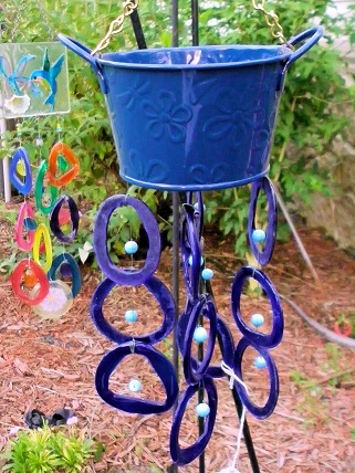 Small Blue Can with Blue Rings - Glass Wind Chimes