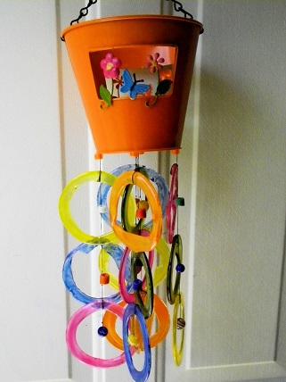 Large Orange Can with Multi Colored Rings - Glass Wind Chimes