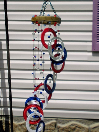 July 4th Spiral with Red, White, & Blue Rings - Glass Wind Chimes