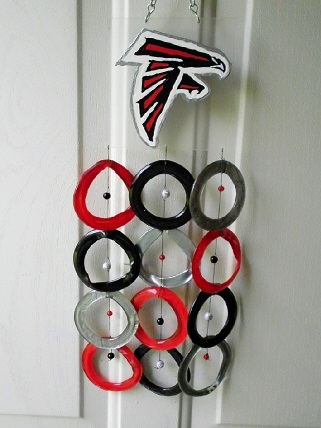 Atlanta Falcons with Red, Black & Silver Rings - Glass Wind Chimes