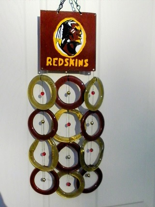 Washington Redskins with Burgundy & Gold Rings - Glass Wind Chimes