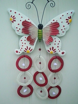 Red & White Butterfly with Red & White Rings - Glass Wind Chimes