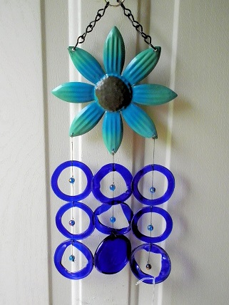 Blue Daisy with Blue Rings - Glass Wind Chimes