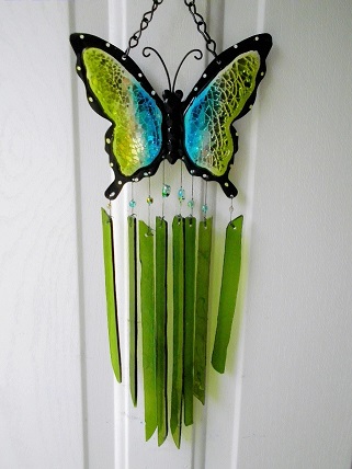 Butterfly with Green Glass Srips - Glass Wind Chimes
