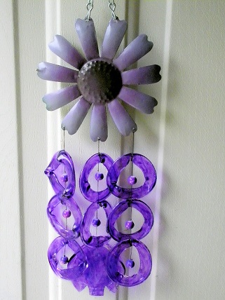 Purple Sunflower with Purple Rings - Glass Wind Chimes