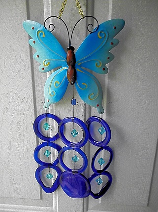 Blue Butterfly with Blue Rings - Glass Wind Chimes